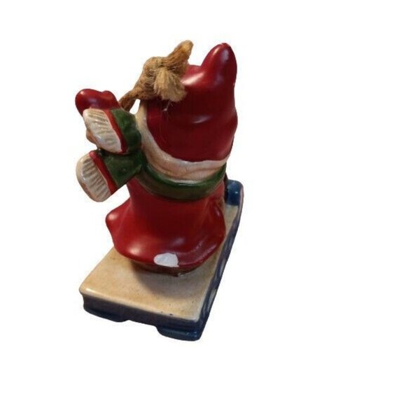 Porcelain Boy On Sled Christmas Ornament Figurine Hanging Loop Vintage - Picture 3 of 6
